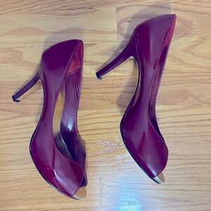 Red peep toe platform heels